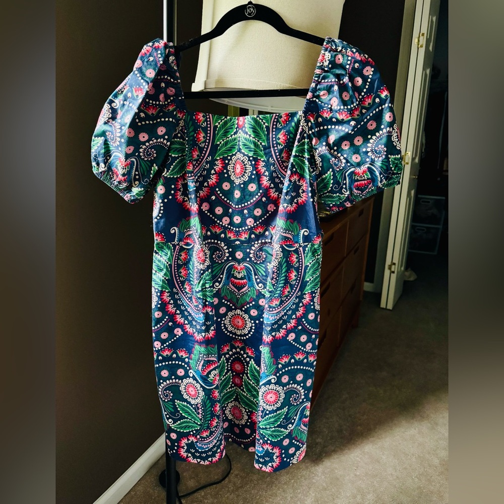 Boden Blue and Green Patterned Mini Dress